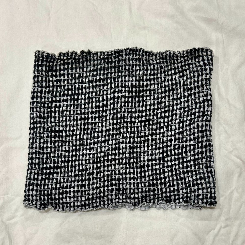 POLLY & ESTHER BLACK/WHITE RIBBED CHECKERED TUBE/CROP TOP SIZE S